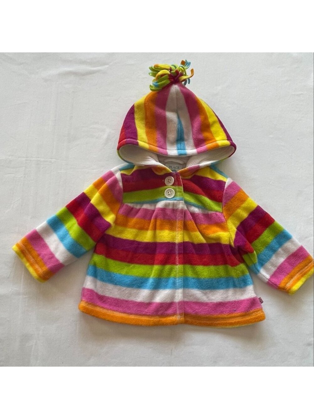 Childrens Place Rainbow Striped Baby Hooded Fleece Jacket With Pom-Pom 12 Months